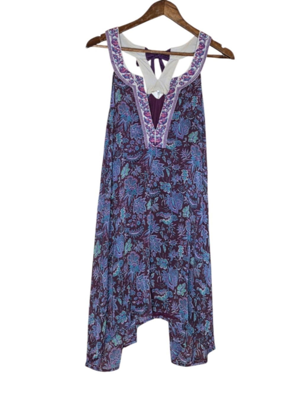 Free People Waltz Of Flowers Boho Mini Dress Tunic Purple Floral Racerback M - Picture 1 of 6